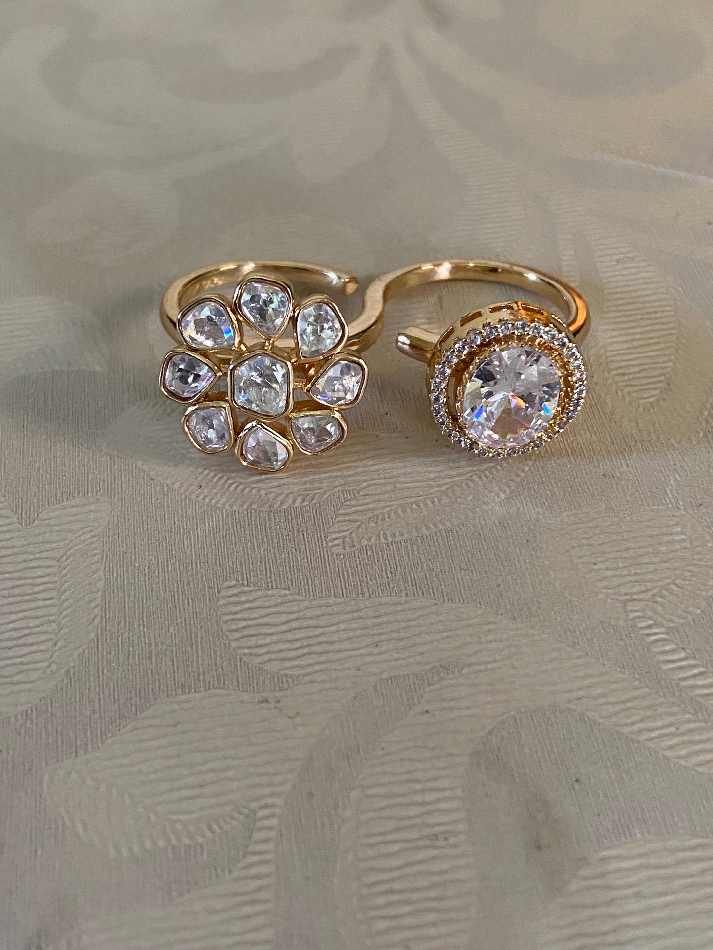 AD Polki Finger Ring | 2 Fingers Ring