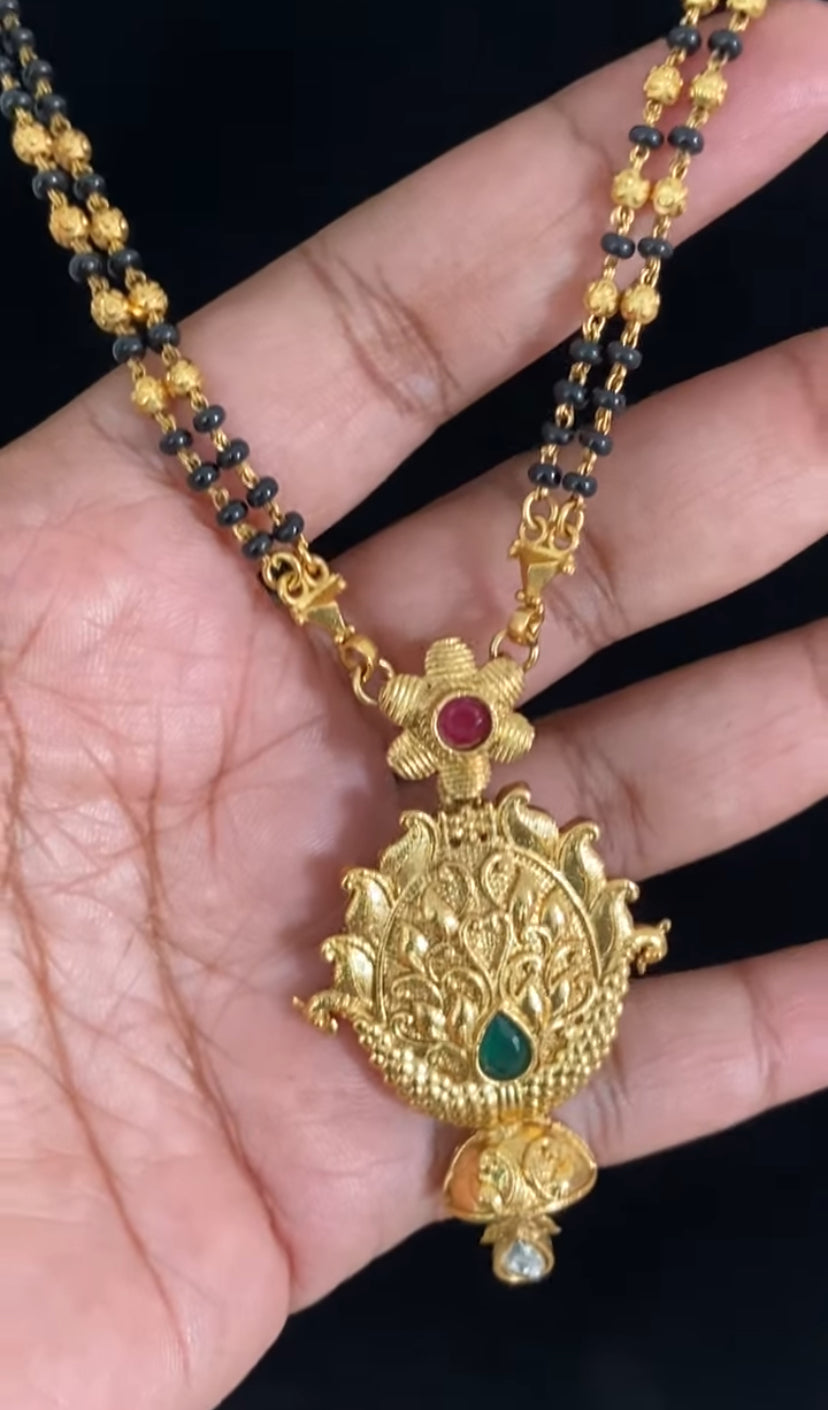Antique Pendant Mangalasutra With Jumkis | Traditional Black Beads
