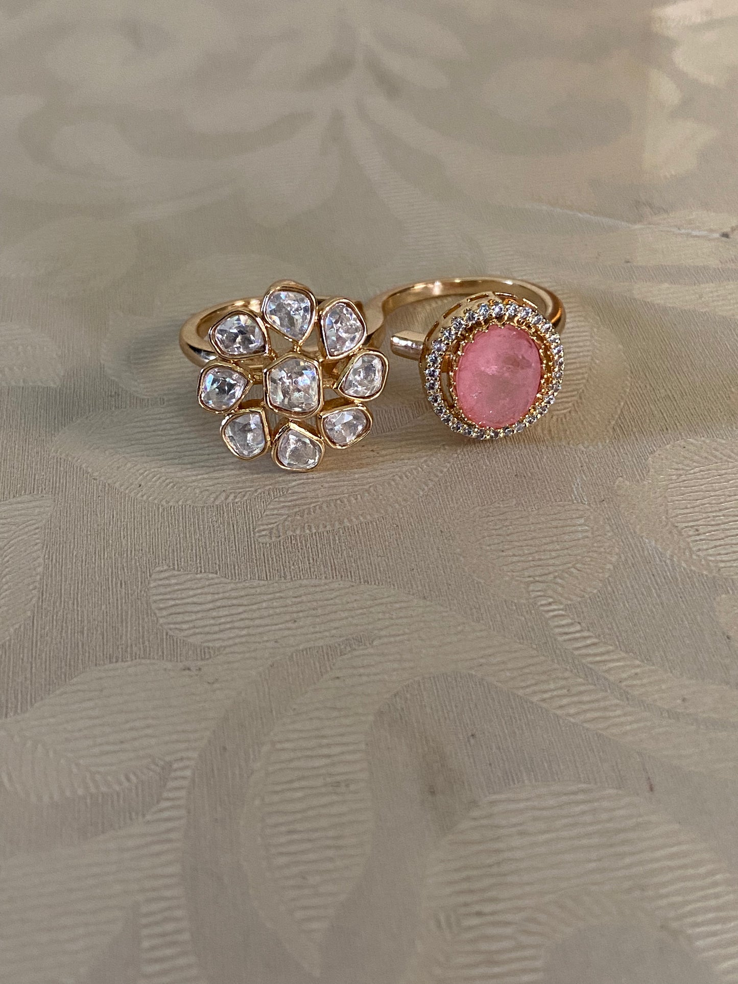 AD Polki Finger Ring | 2 Fingers Ring