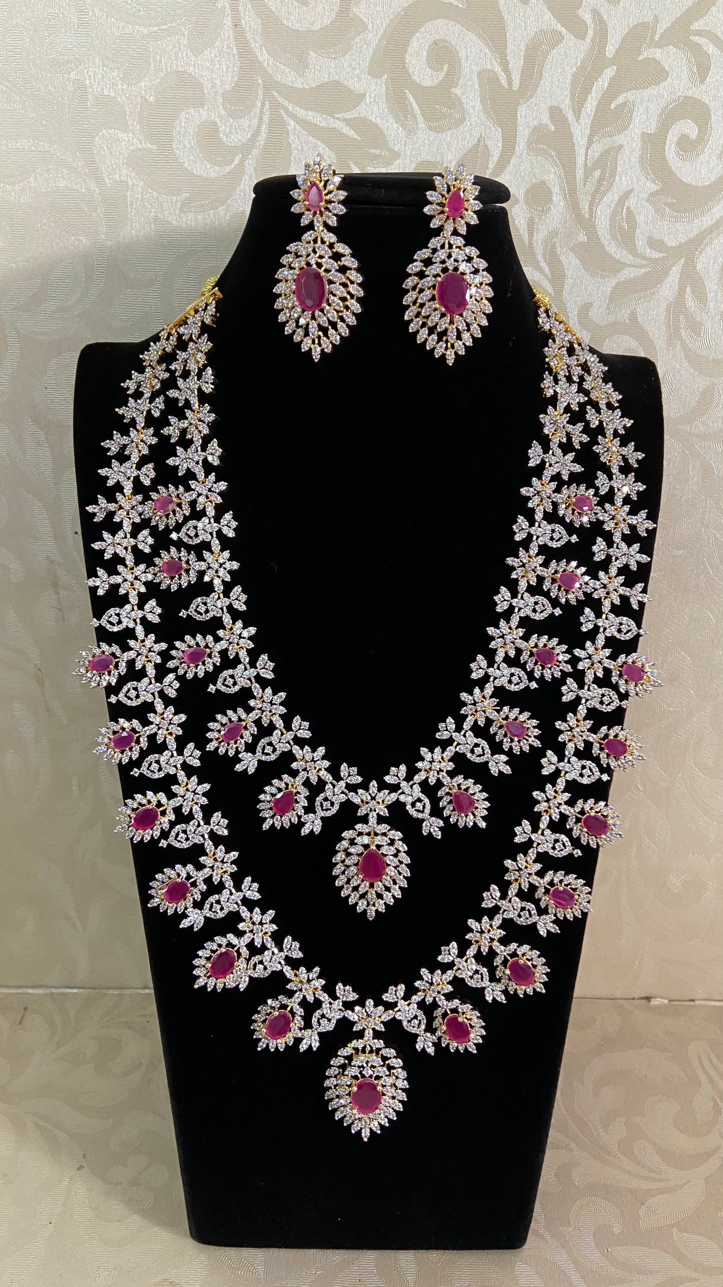 AD Ruby 2 Layer Bridal Necklace Set | Latest Indian Jewelry