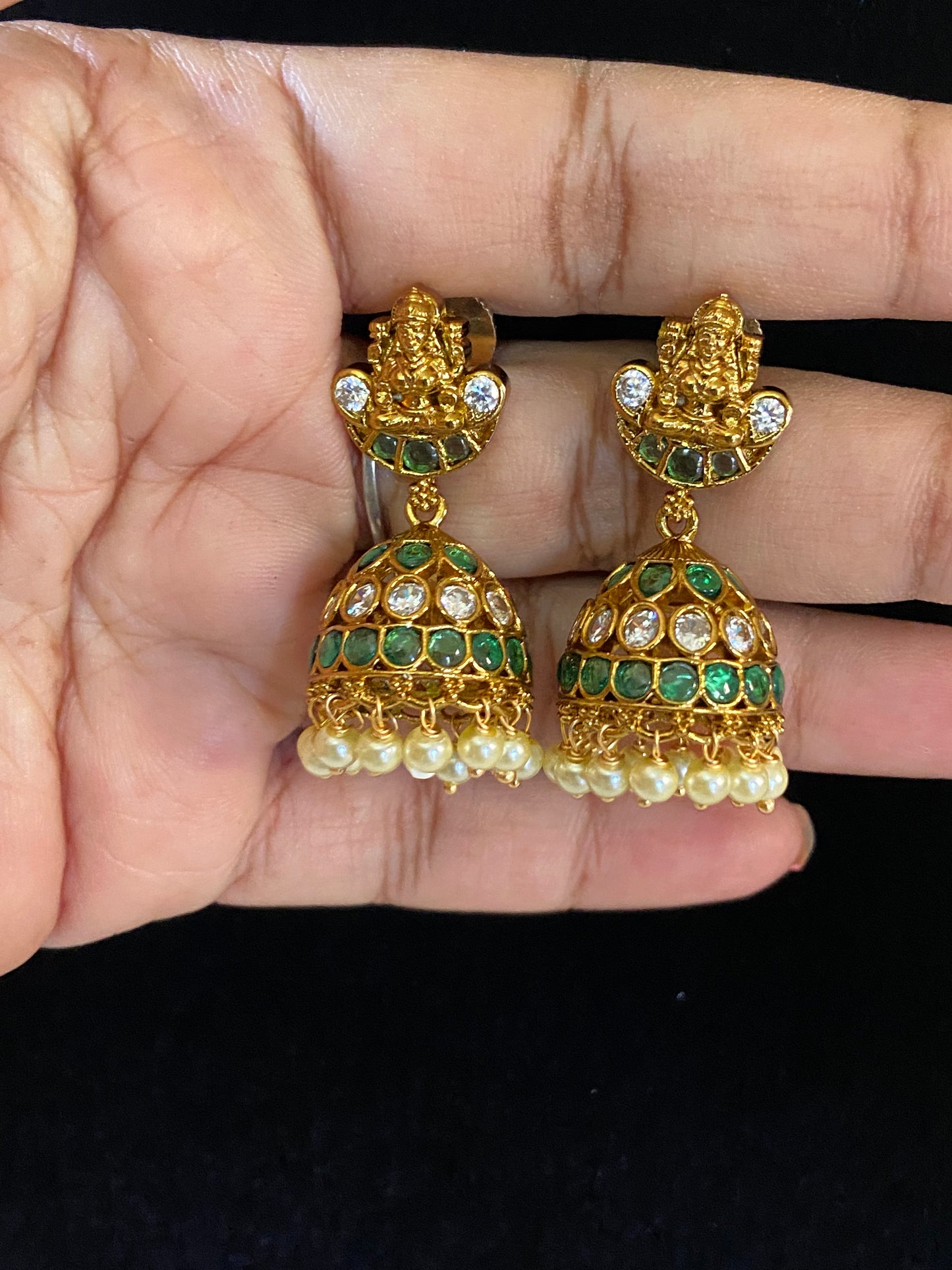 Antique Kempu Lakshmi Jumkis | Traditional Indian Earrings