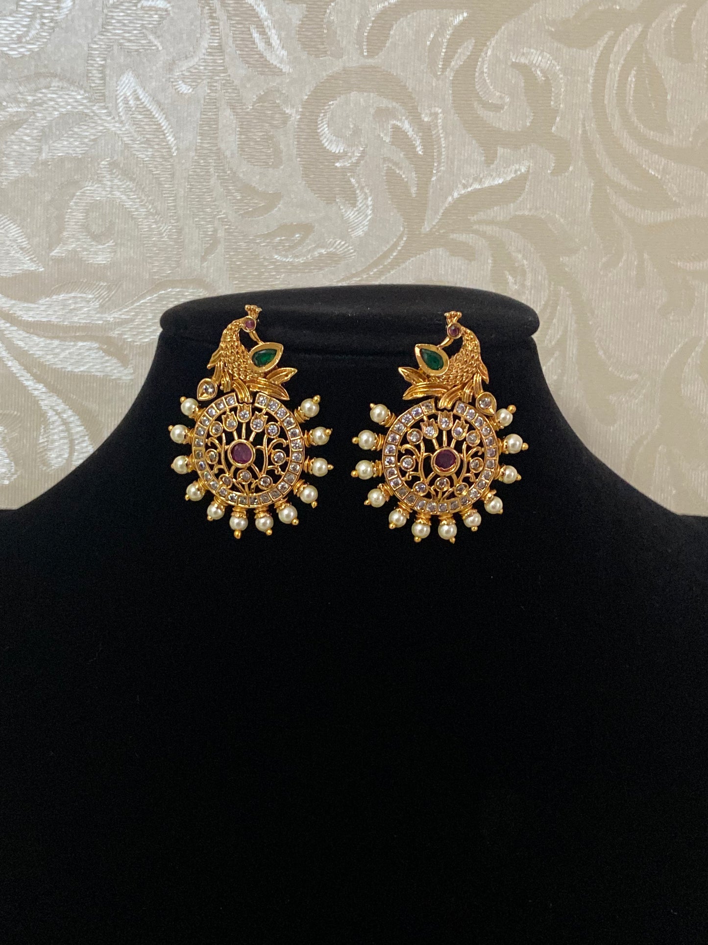 Antique CZ Peacock Ear Studs | Indian Earrings In USA