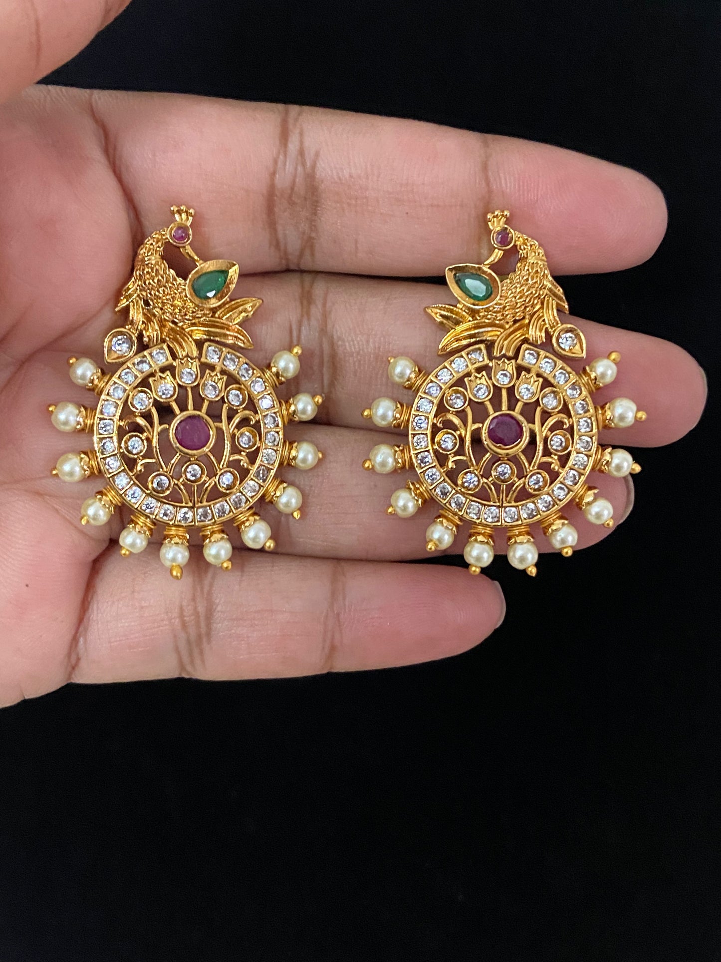 Antique CZ Peacock Ear Studs | Indian Earrings In USA