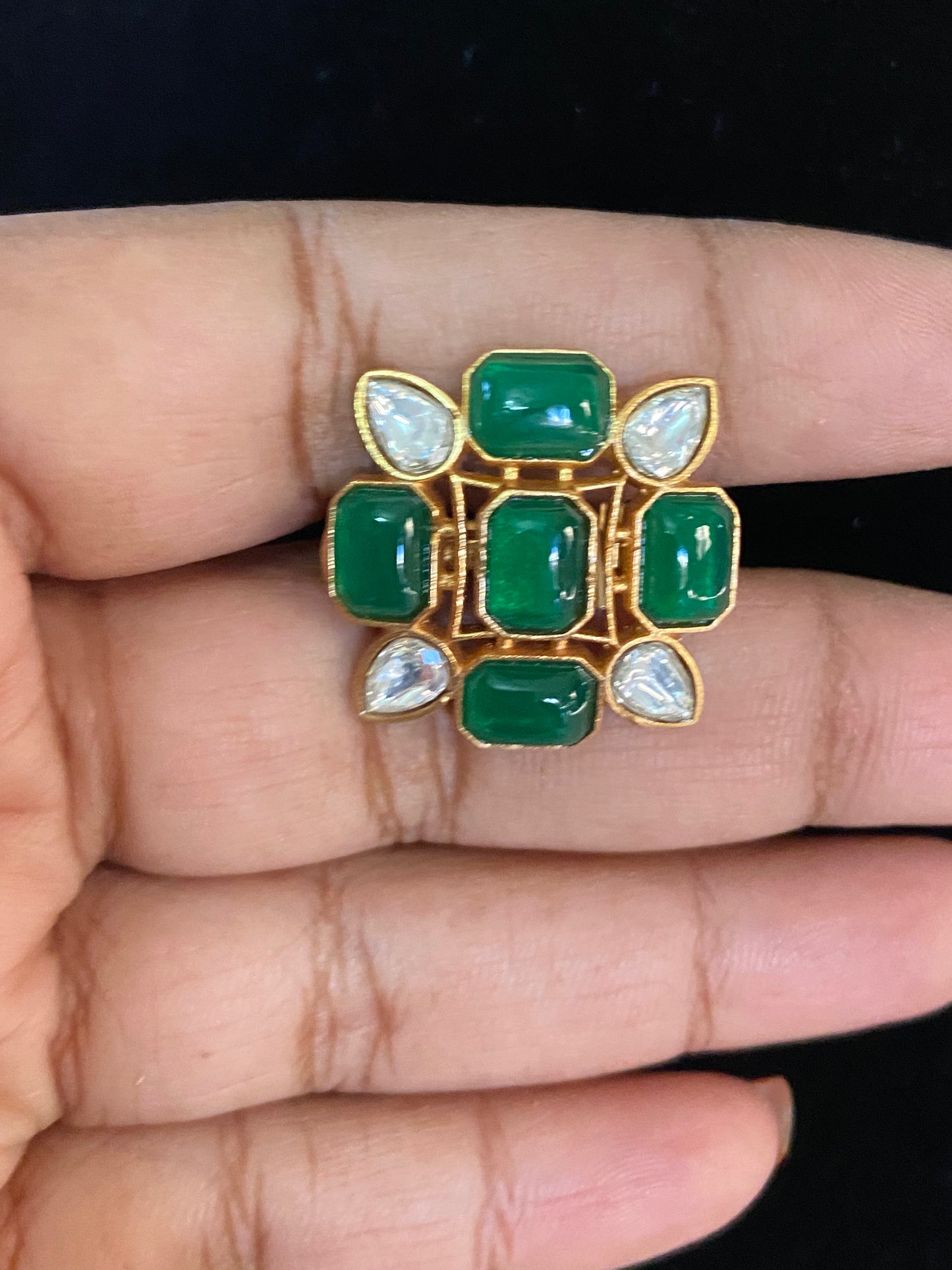 Polki Kundan Finger Ring | Adjustable Finger Ring