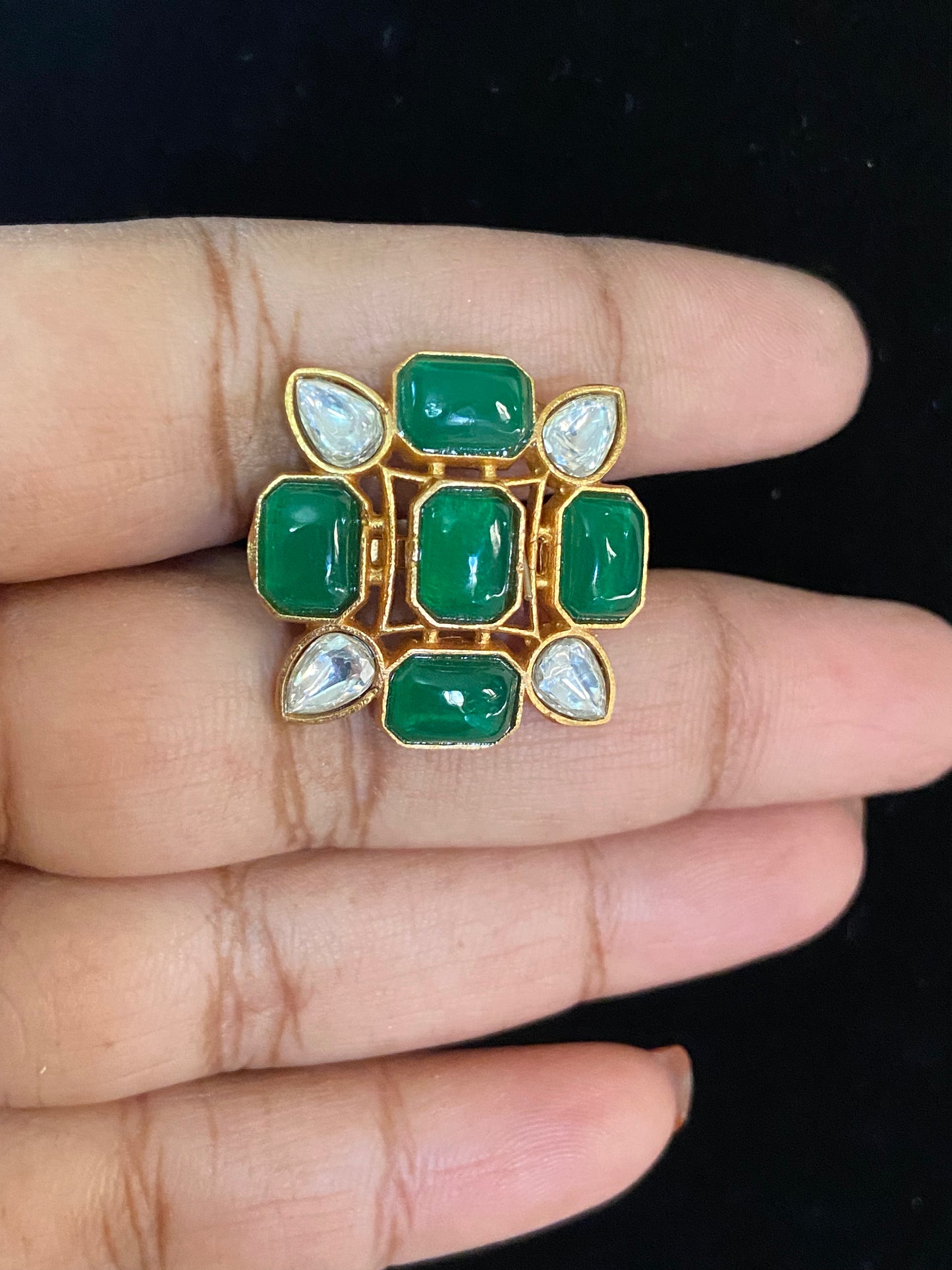 Polki Kundan Finger Ring | Adjustable Finger Ring