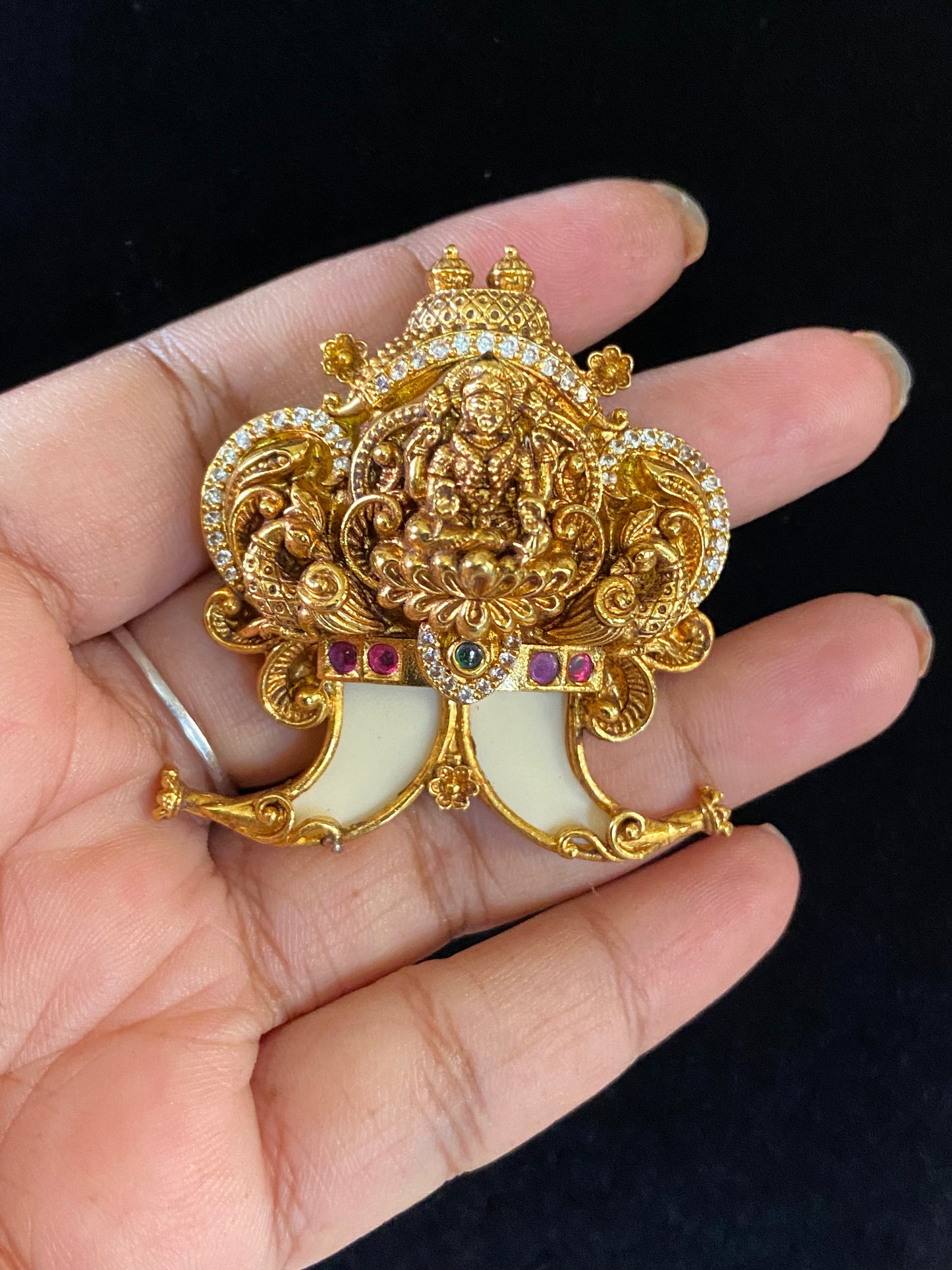 Antique CZ Lakshmi Tiger Nail Pendant | Indian Traditional Puligoru