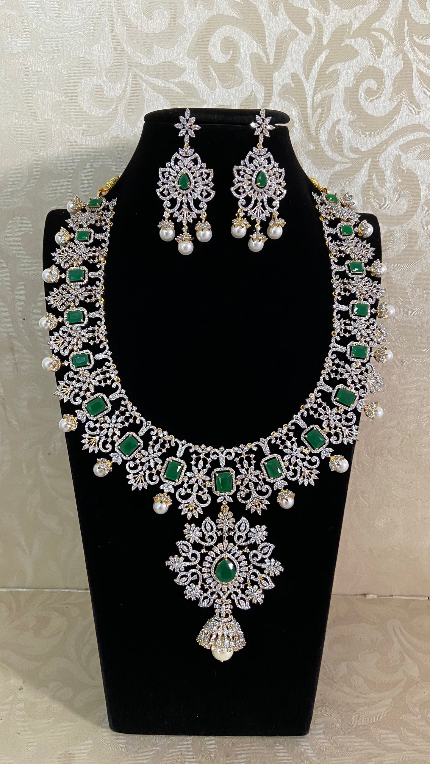 AD Emerald Bridal Necklace Set | Latest Indian Jewelry