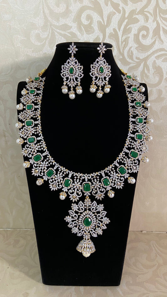 AD Emerald Bridal Necklace Set | Latest Indian Jewelry