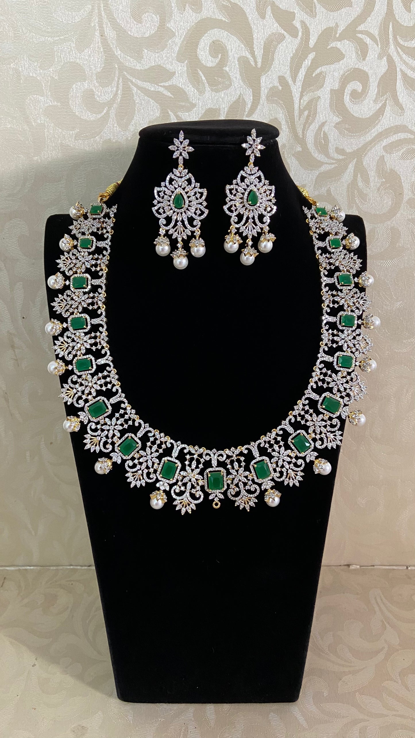 AD Emerald Bridal Necklace Set | Latest Indian Jewelry