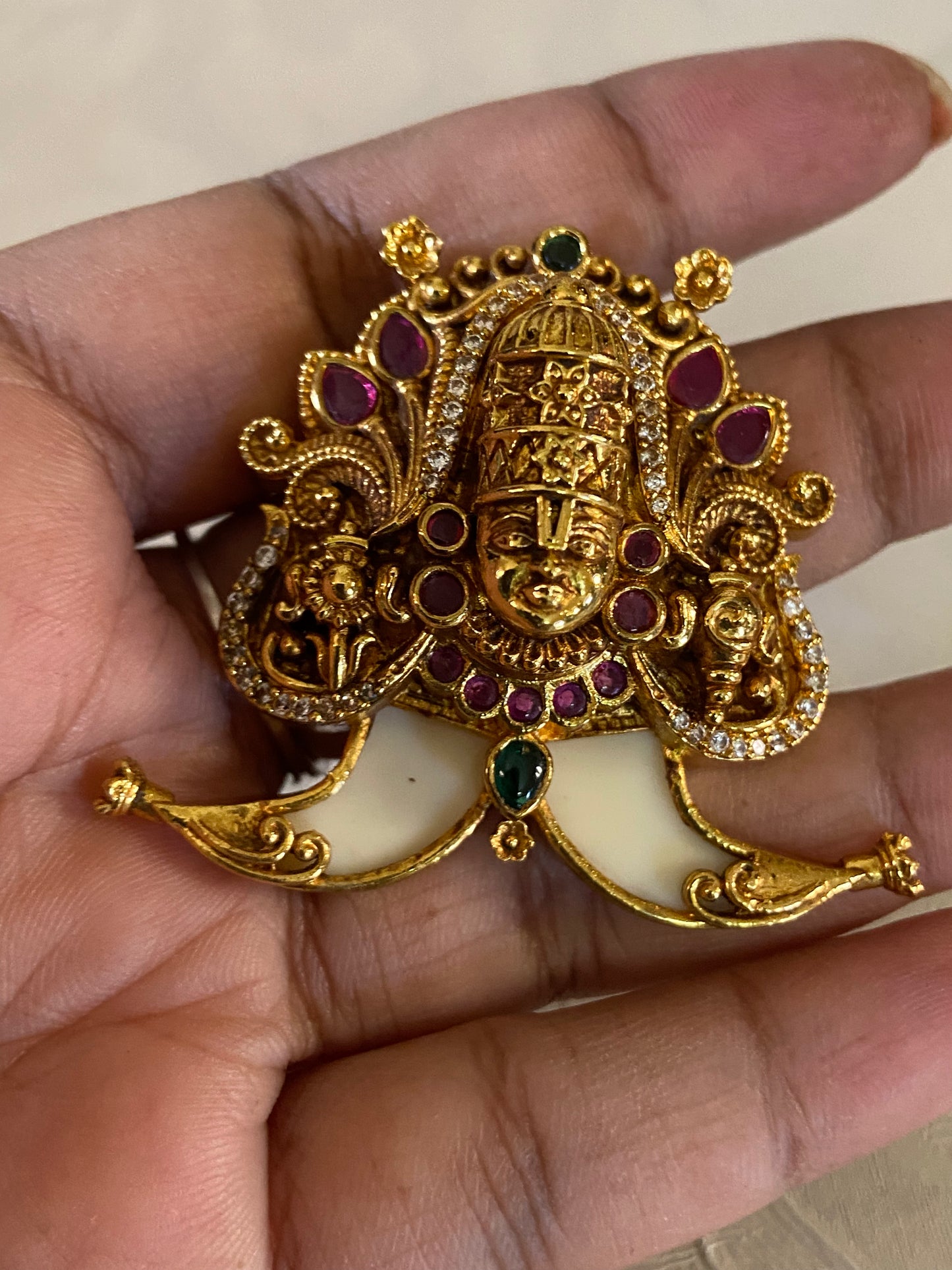 Antique CZ Balaji Tiger Nail Pendant | Indian Traditional Puligoru