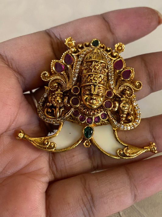 Antique CZ Balaji Tiger Nail Pendant | Indian Traditional Puligoru