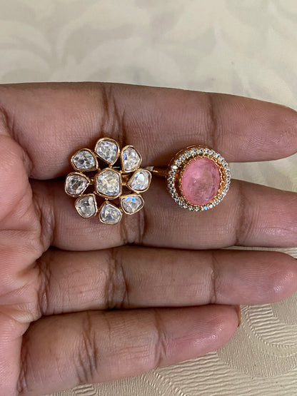 AD Polki Finger Ring | 2 Fingers Ring