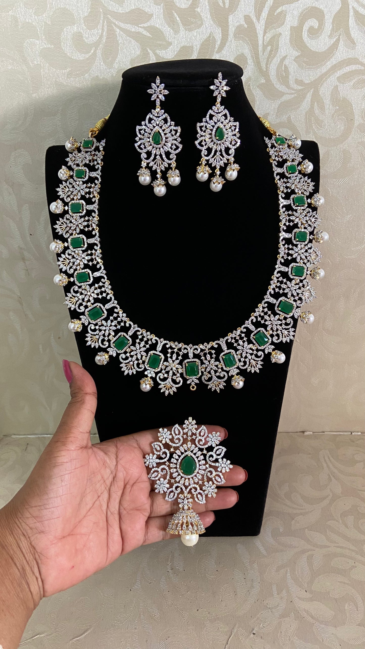 AD Emerald Bridal Necklace Set | Latest Indian Jewelry