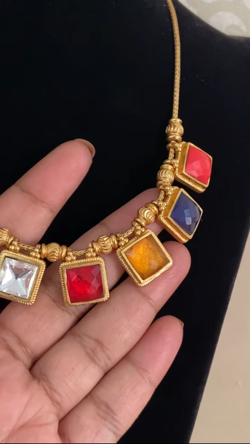 Navratan Antique Necklace With Studs | Indian Jewelry | Gift Idea