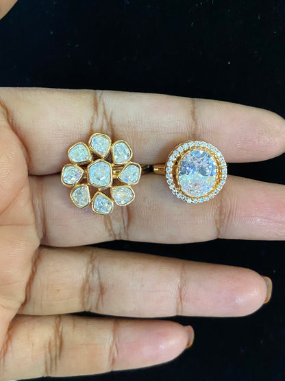 AD Polki Finger Ring | 2 Fingers Ring