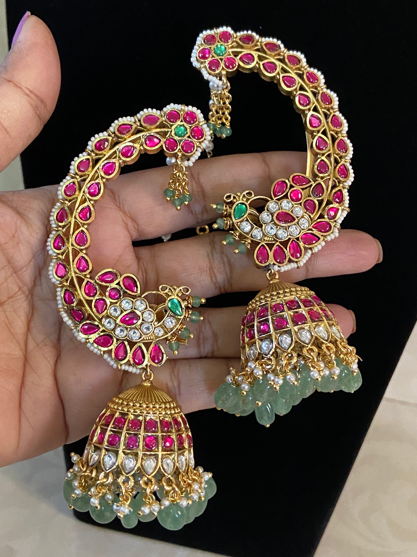 Kundan Peacock Jumki Ear Cuffs | Indian Jewelry In USA |  Bridal jewellery
