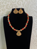 Lakshmi Pendant Coral Necklace With Earrings | Latest Indian jewelry