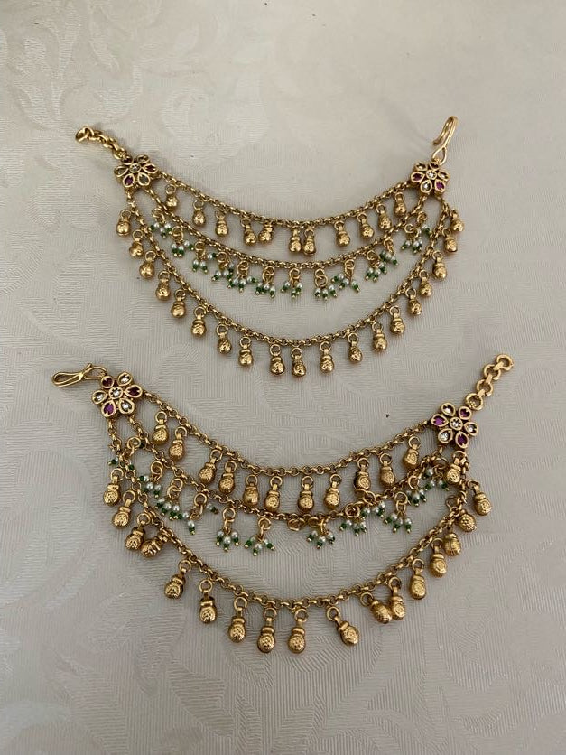 Antique Ruby Champaswaralu | Hair accessories | indian  Ear Chains