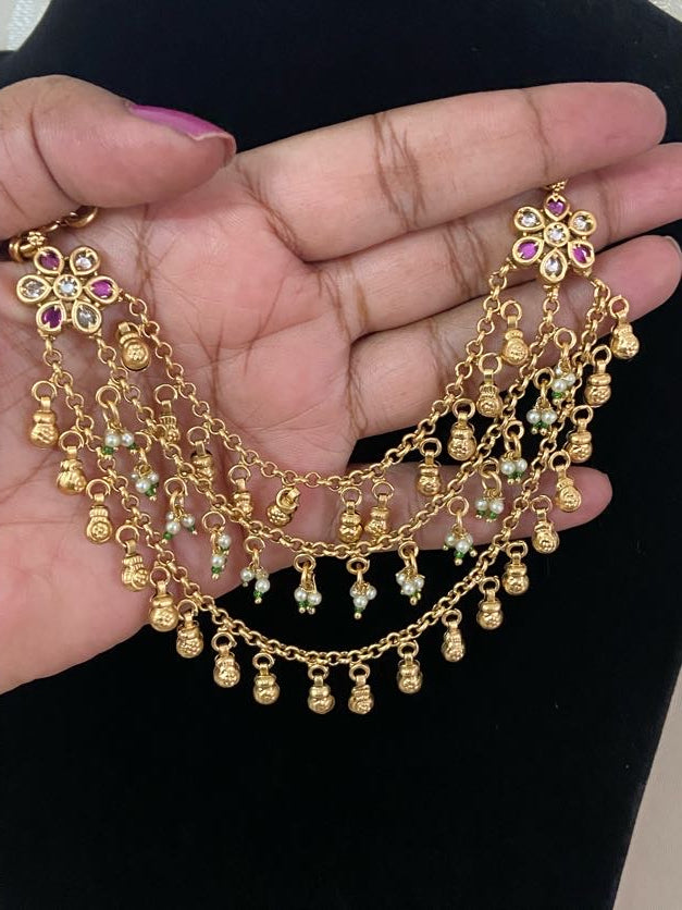 Antique Ruby Champaswaralu | Hair accessories | indian  Ear Chains