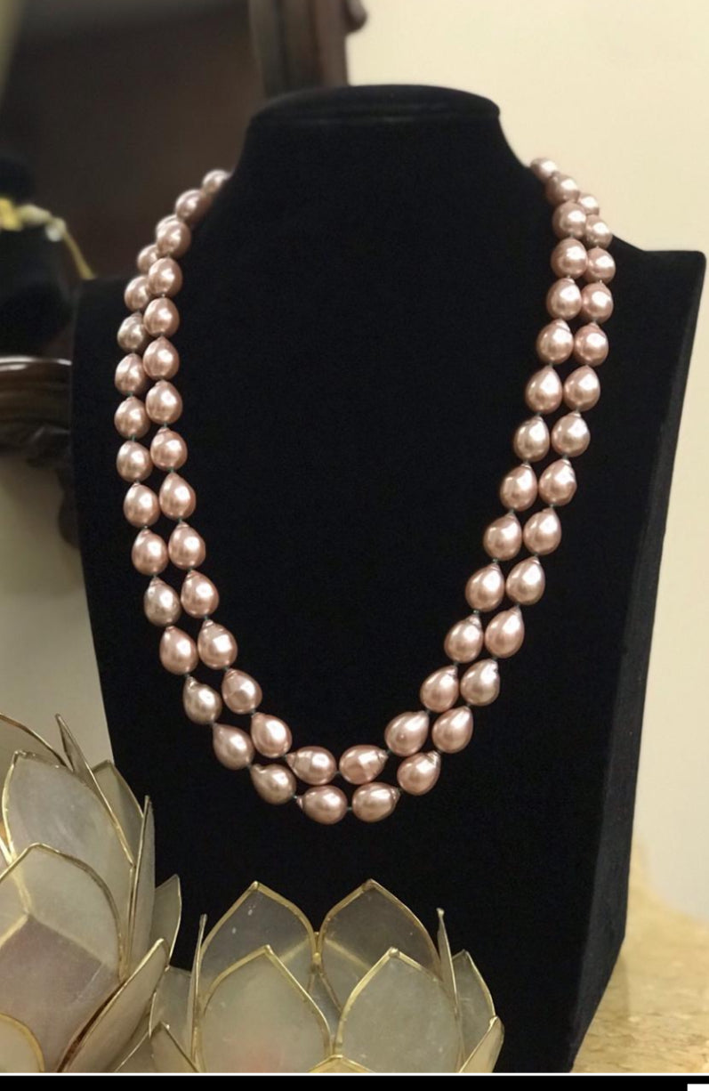 Rose Gold baroque Pearl Double Line Necklace | Latest Indian Jewelry