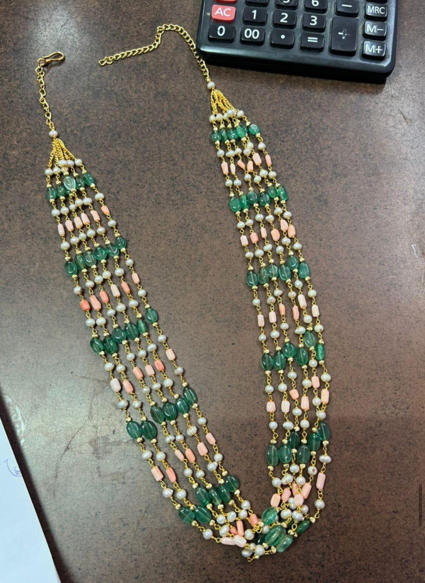 Premium quality Coral Pearl Onyx Green Beads Mala Necklace | Indian Jewelry In USA