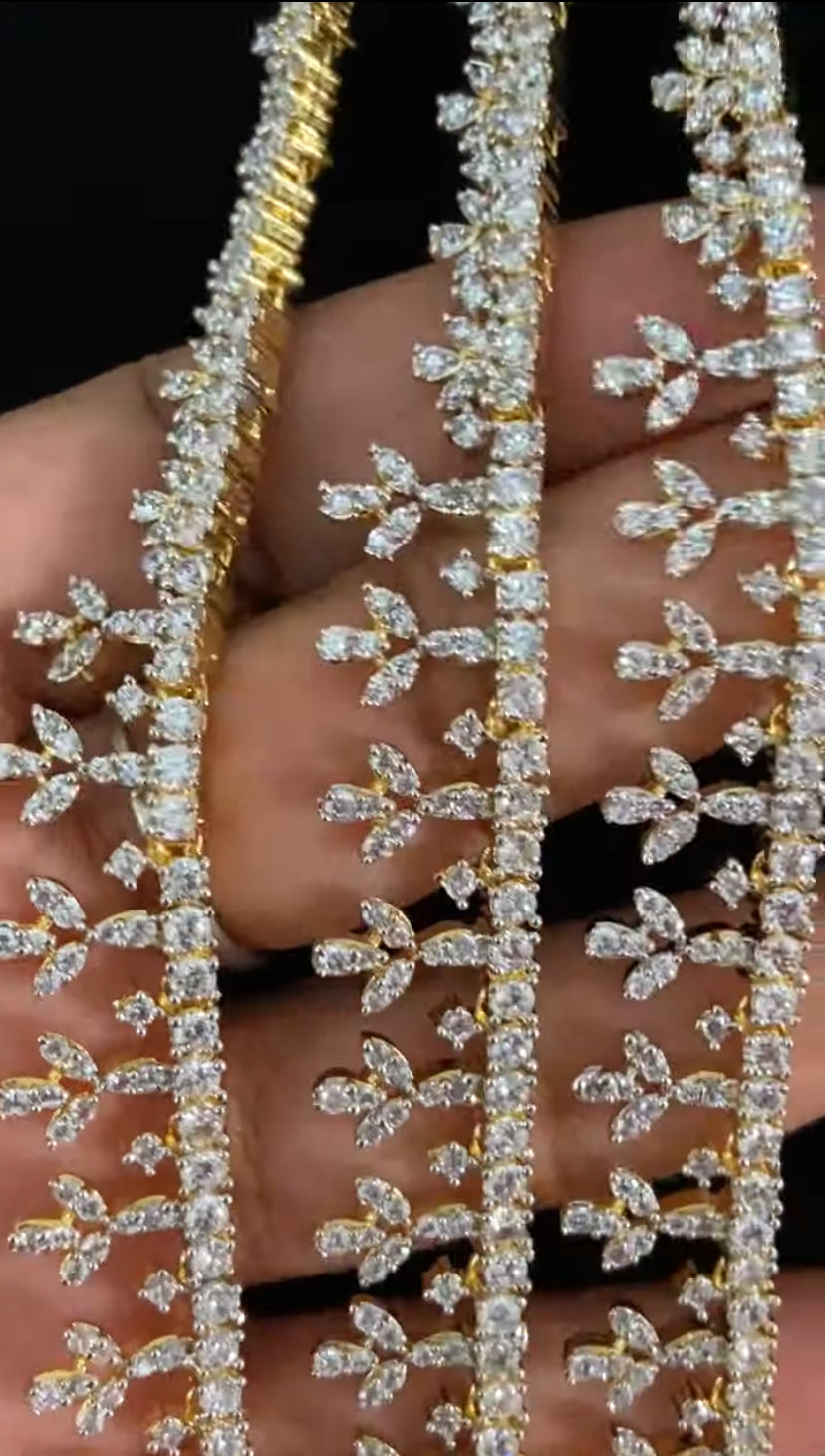 Premium Long 3Layered AD Necklace Set | Indian Bridal Necklace