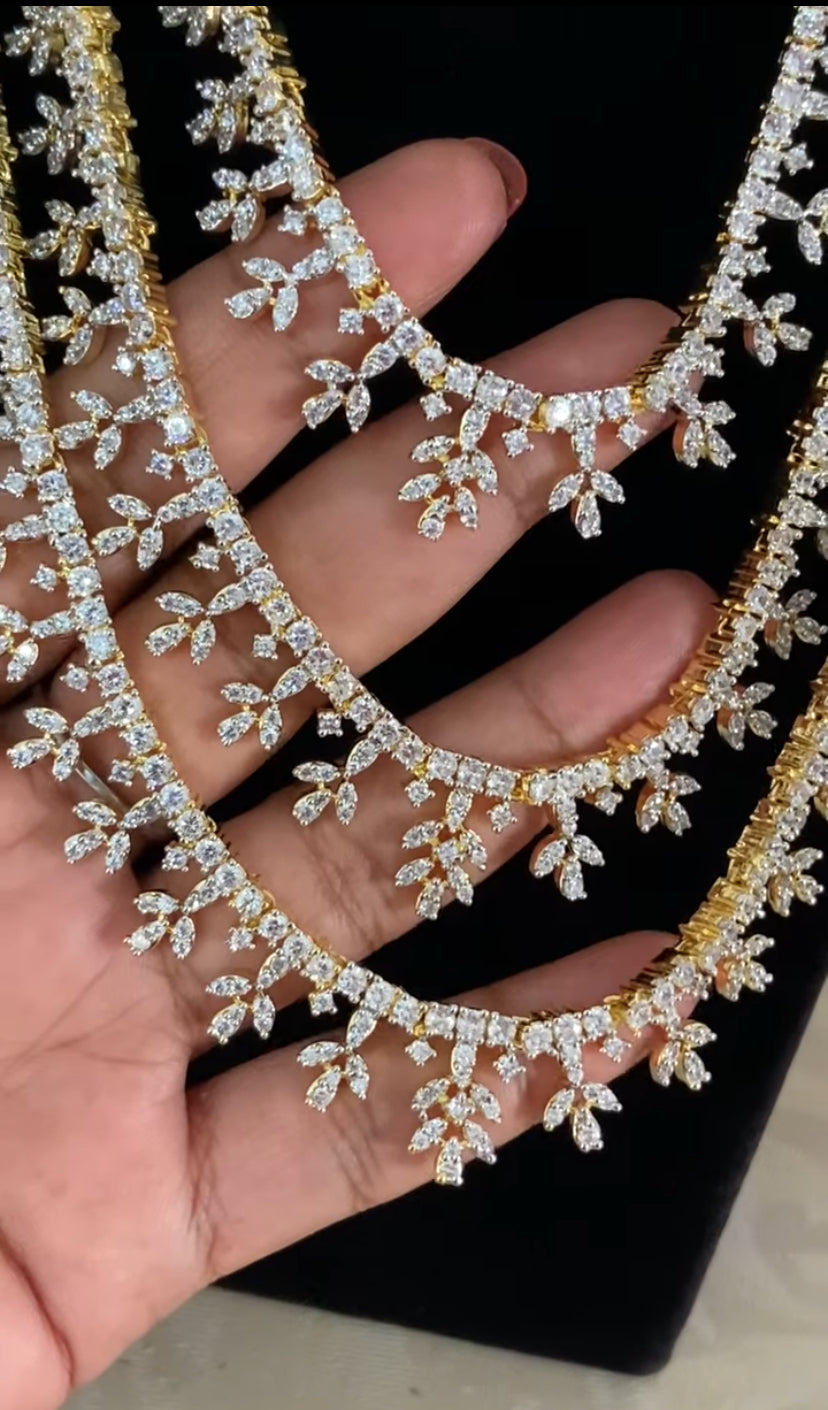 Premium Long 3Layered AD Necklace Set | Indian Bridal Necklace