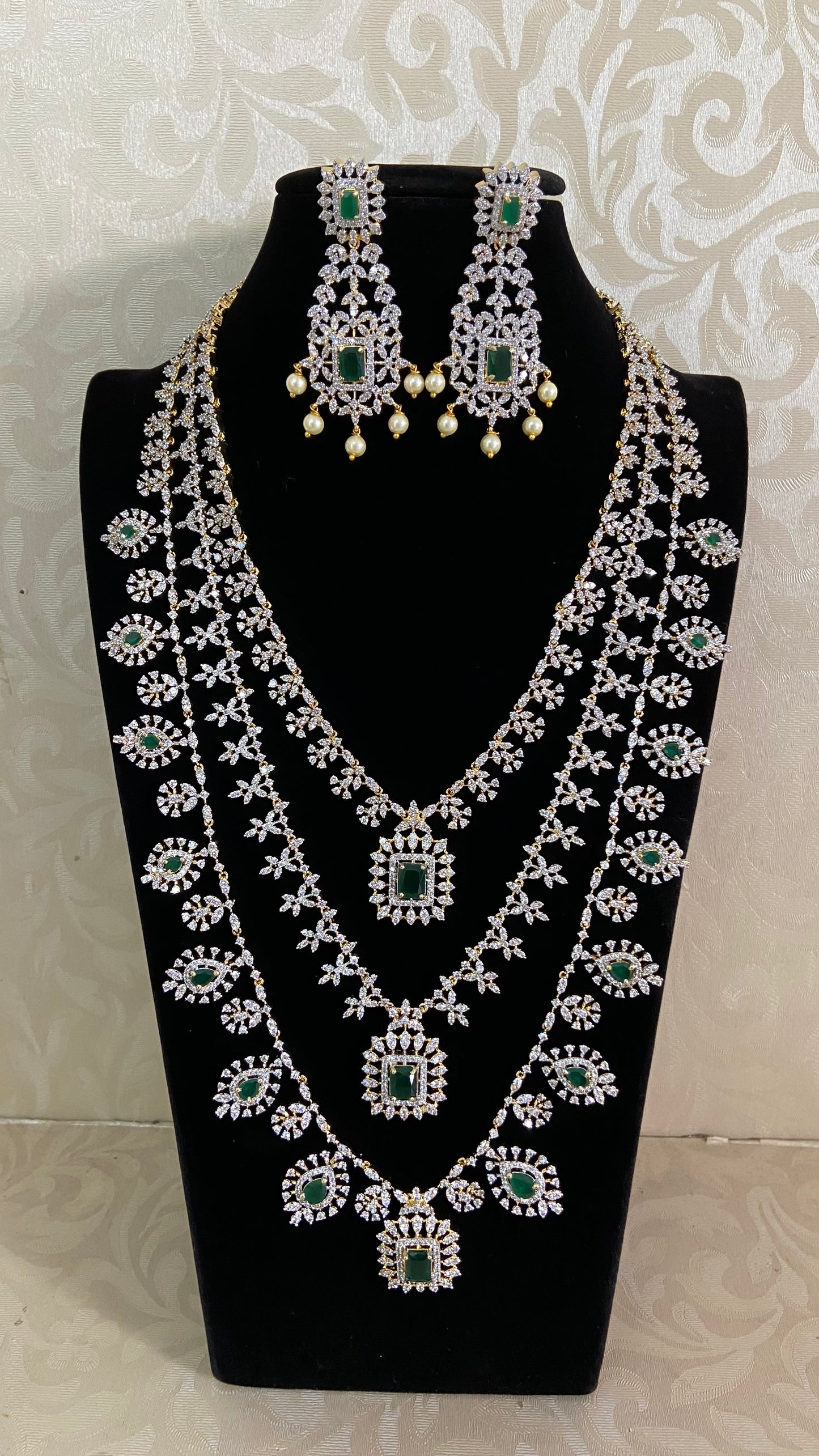 AD 3Layer Necklace With Earrings | Indian Bridal Jewelry In USA