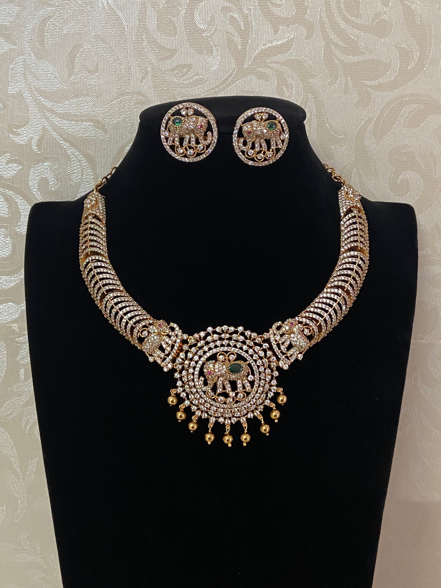 CZ Antique Necklace With Studs | Traditional Indian Jewelry In USA