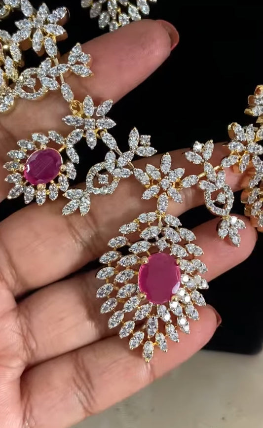 AD Ruby 2 Layer Bridal Necklace Set | Latest Indian Jewelry