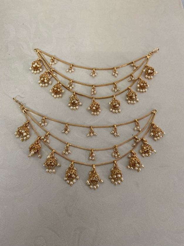 Antique Jumki 3 line Champaswaralu | Hair accessories | indian  Ear Chains