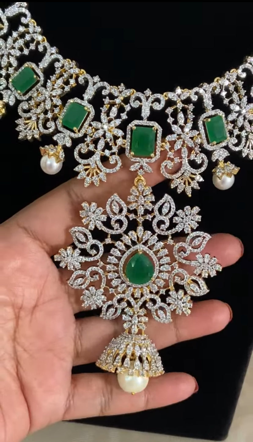 AD Emerald Bridal Necklace Set | Latest Indian Jewelry