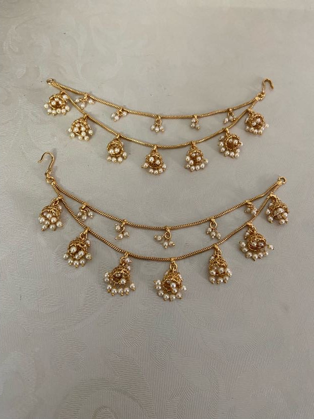 Antique Jumki 2Line Champaswaralu | Hair accessories | indian  Ear Chains