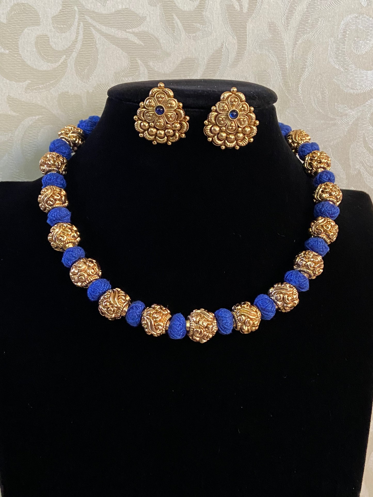 Antique Nakshi Balls Thread Necklace With Studs | Handmade Necklace