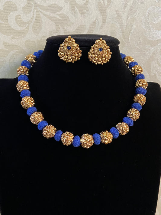 Antique Nakshi Balls Thread Necklace With Studs | Handmade Necklace