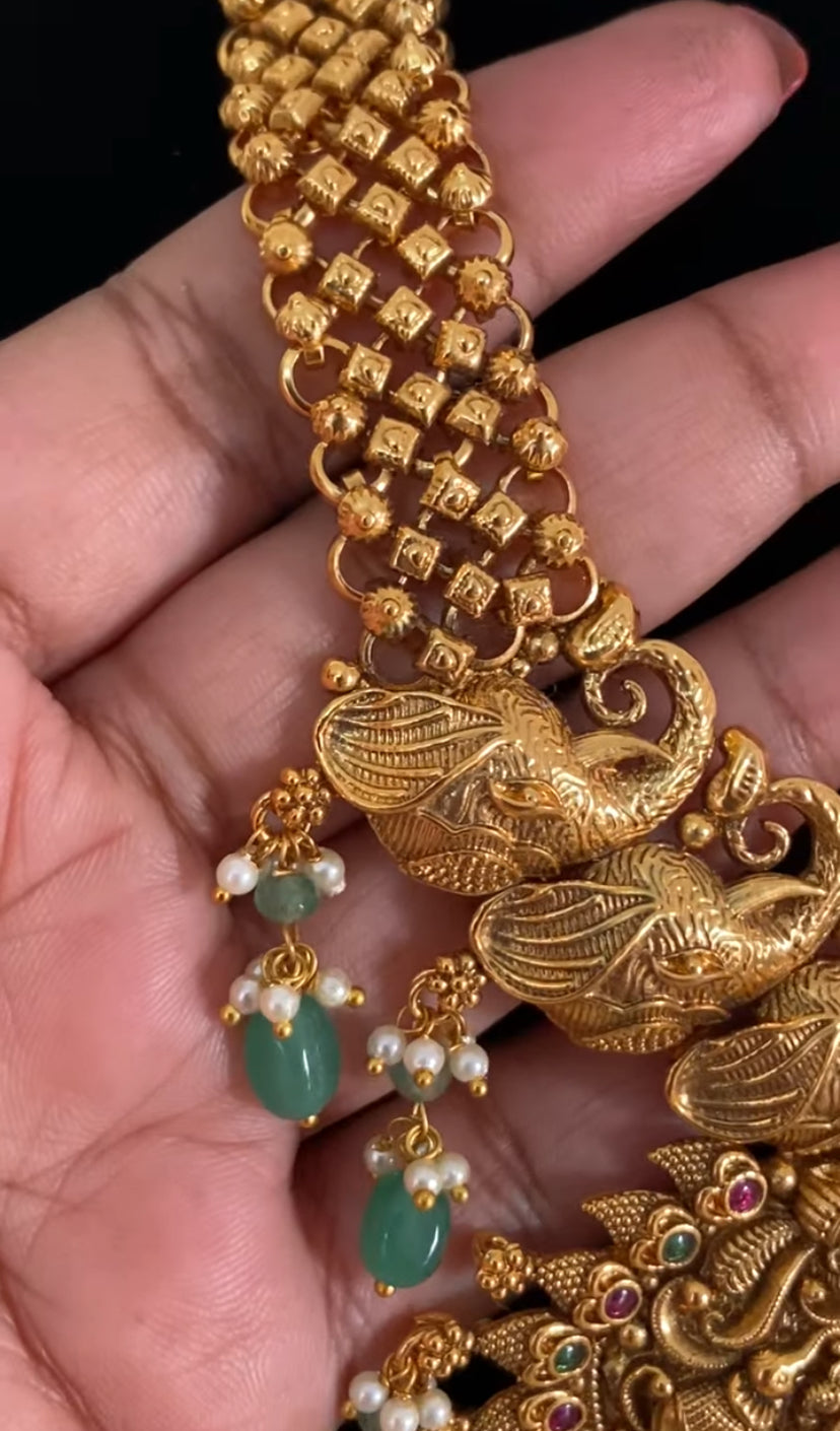Antique Temple Necklace With Jumkis | Indian traditional Jewelry