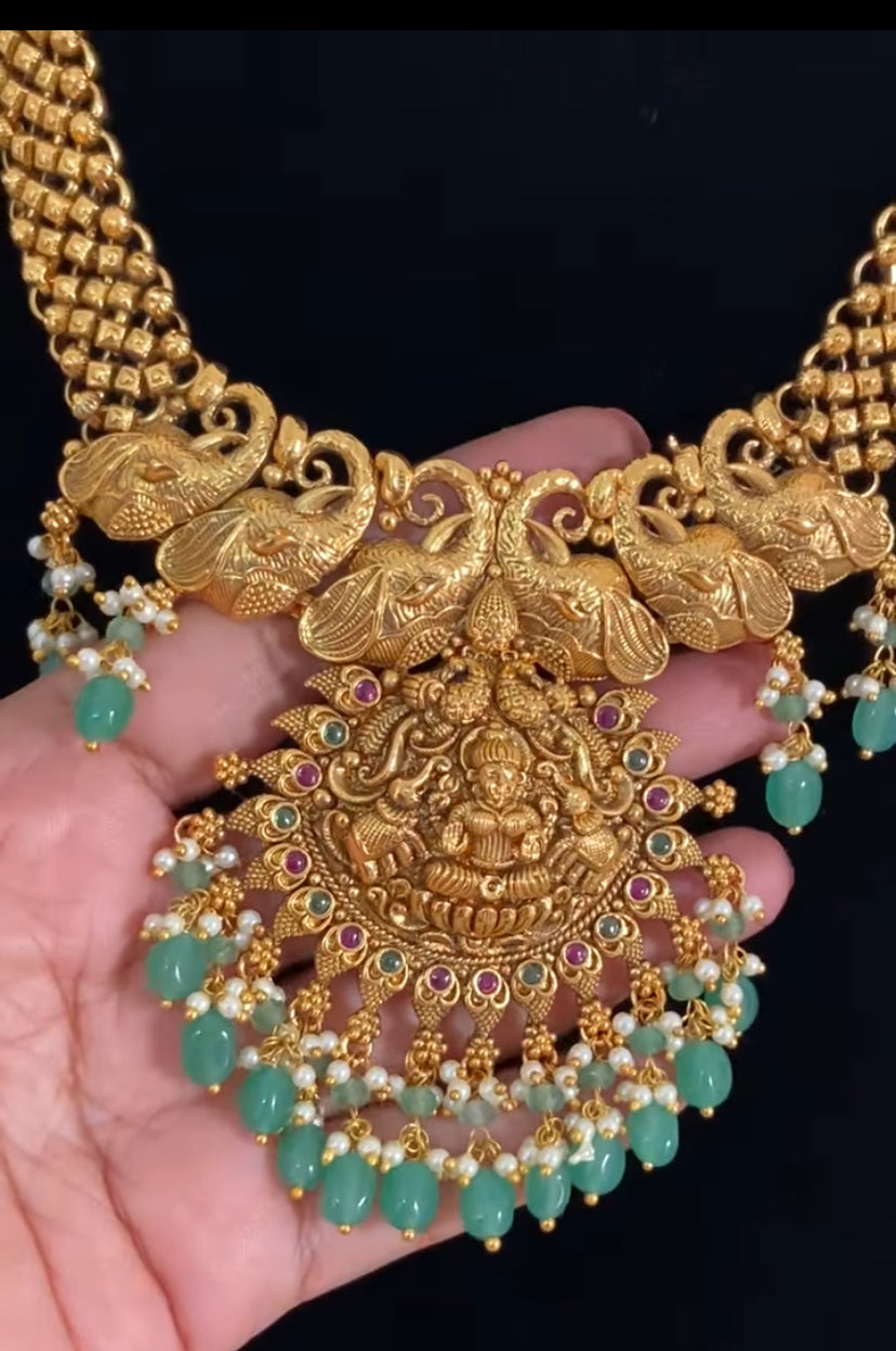 Antique Temple Necklace With Jumkis | Indian traditional Jewelry