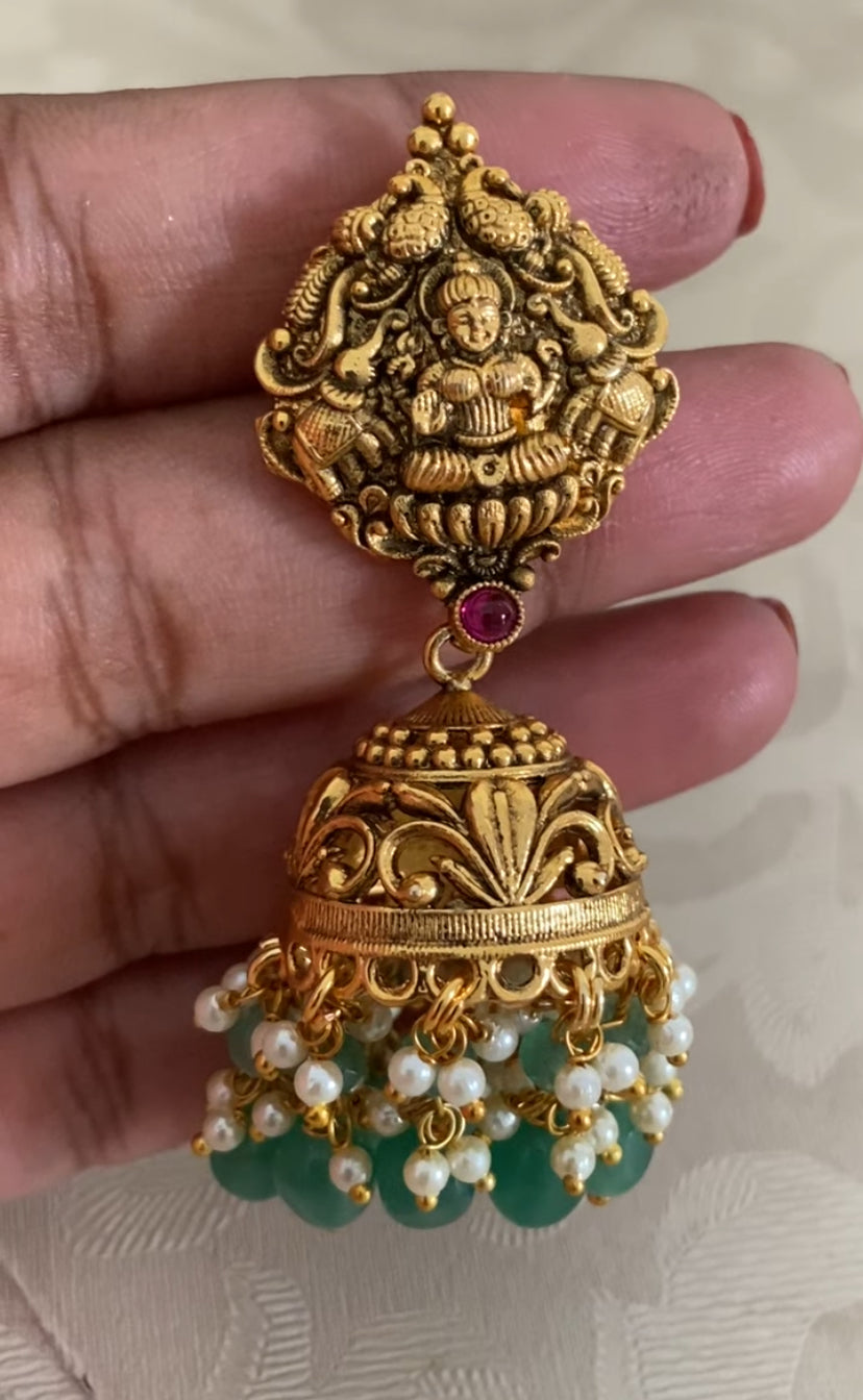 Antique Temple Necklace With Jumkis | Indian traditional Jewelry
