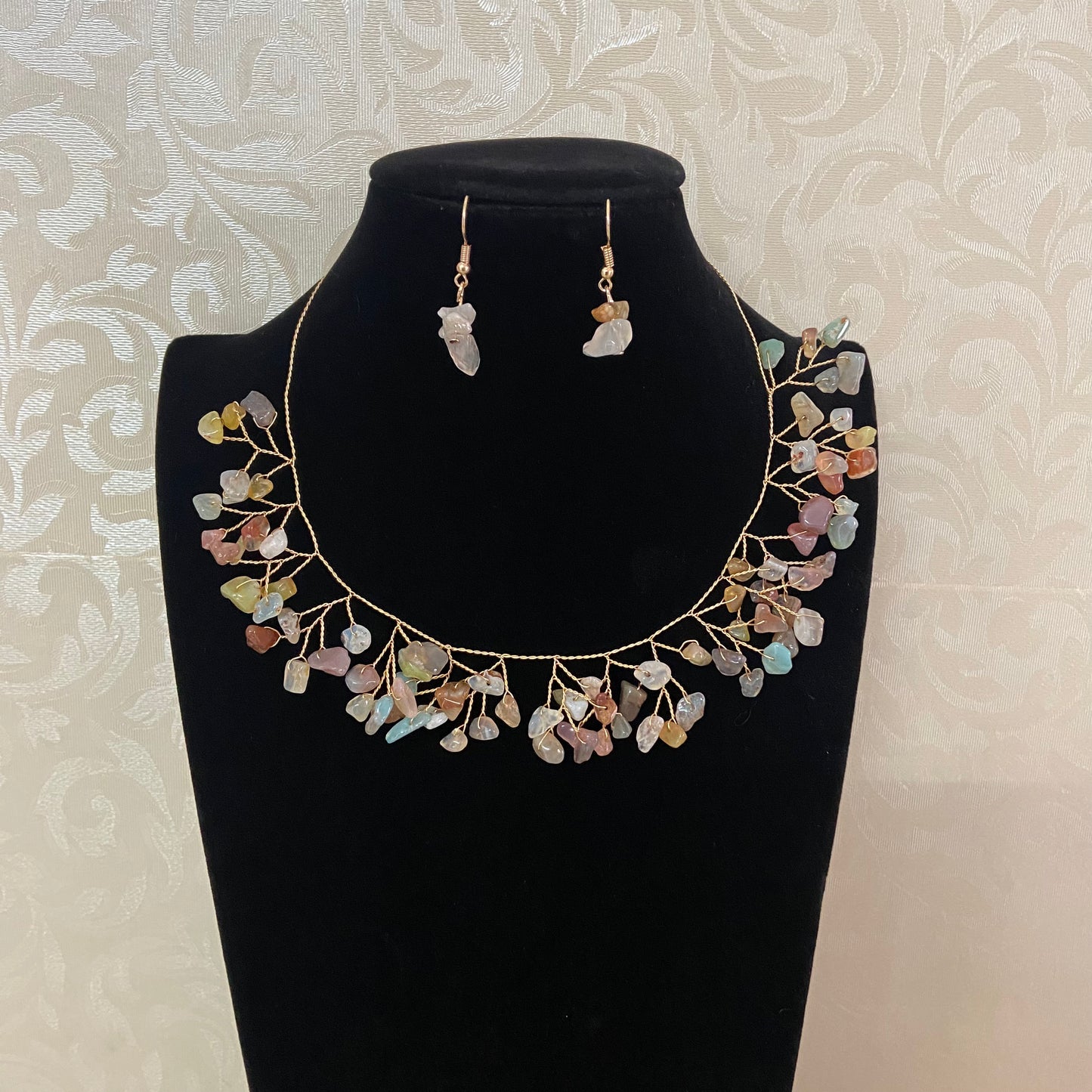 Natural Multi Stone Chip Necklace Set | Hand Crafted Necklace | Indian Jewelry In Usa