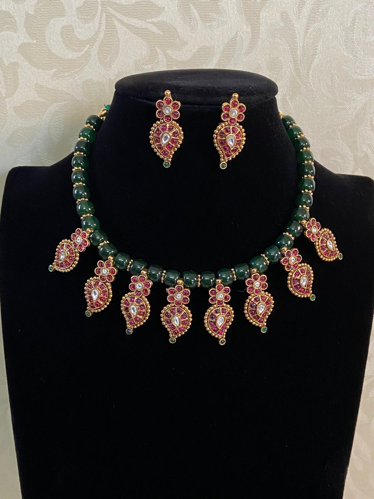 Kemp Mango Pendants Beads Necklace Set | Indian Jewelry In USA
