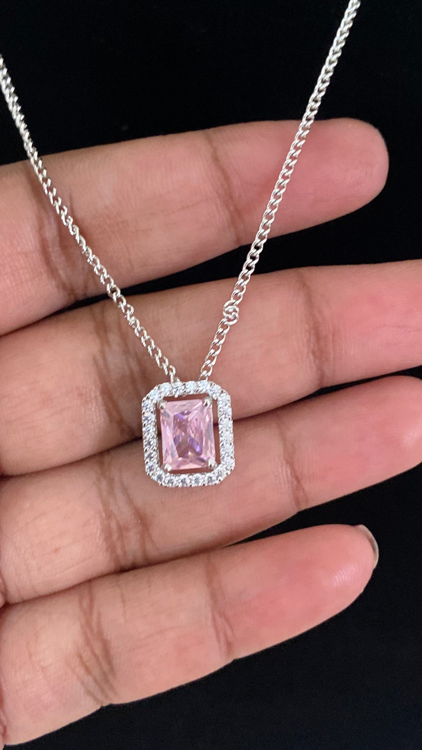 CZ Pink Pendant Simple Chain With Studs | Indian Jewelry In USA