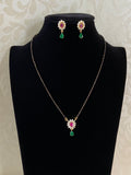 Pearl Ruby Green Pendant Mangalasutra | Black Beads Necklace With Earrings