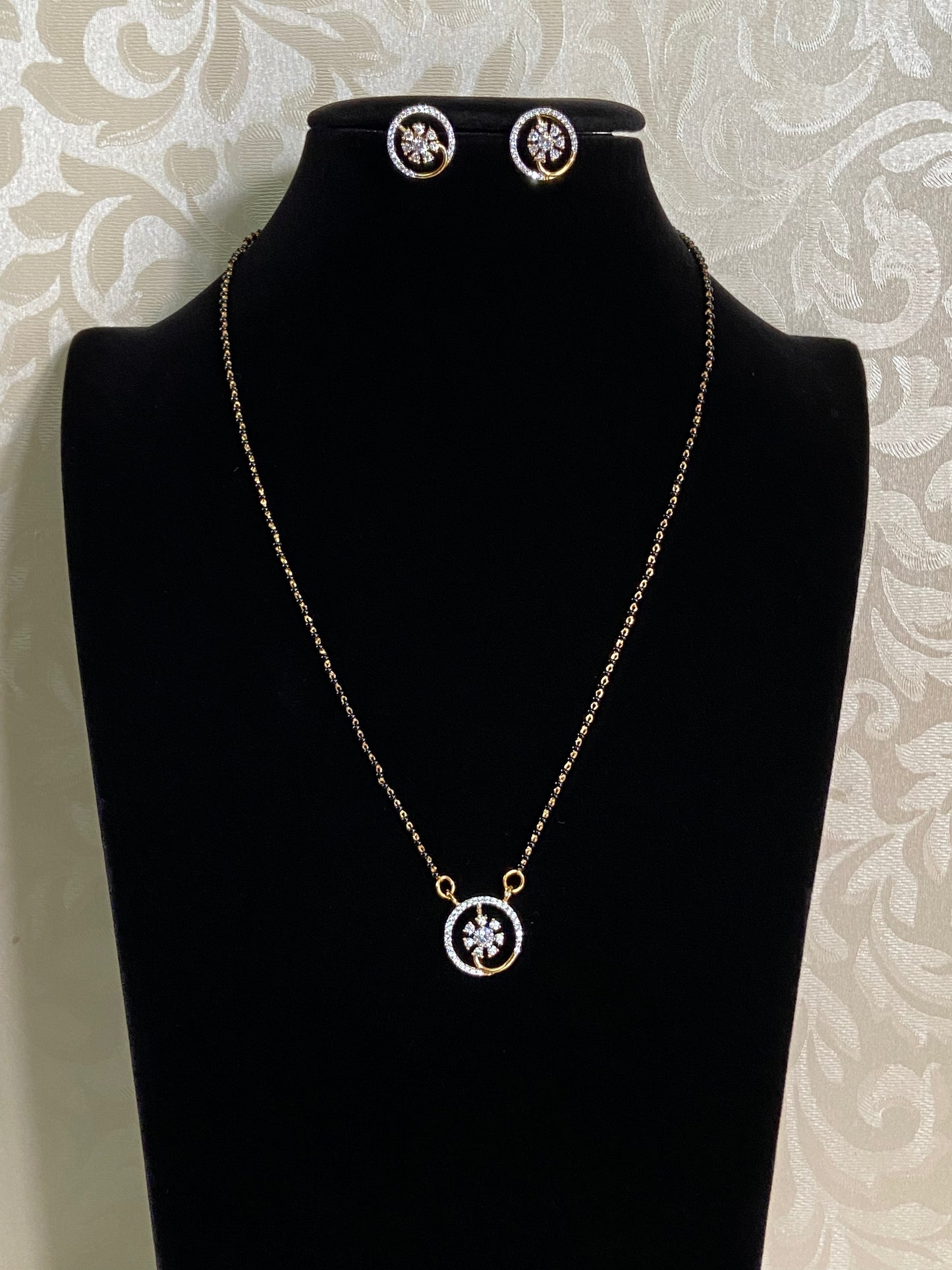 AD Simple Mangalasutra  With Studs | Black Beads Necklace