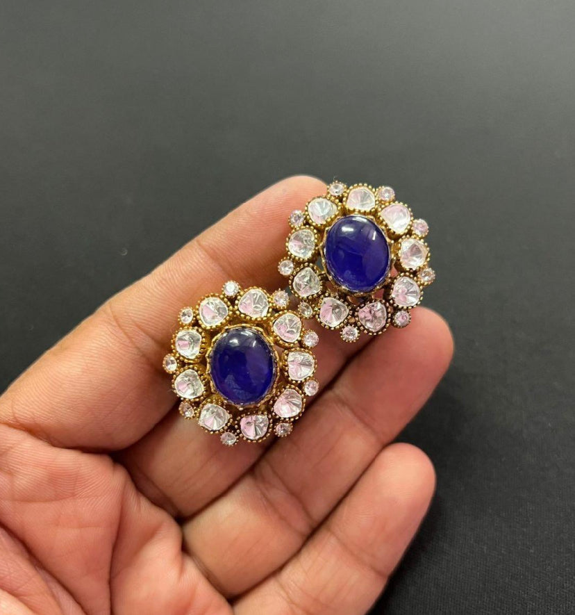 Moissanite Kundan Studs | Indian Earrings
