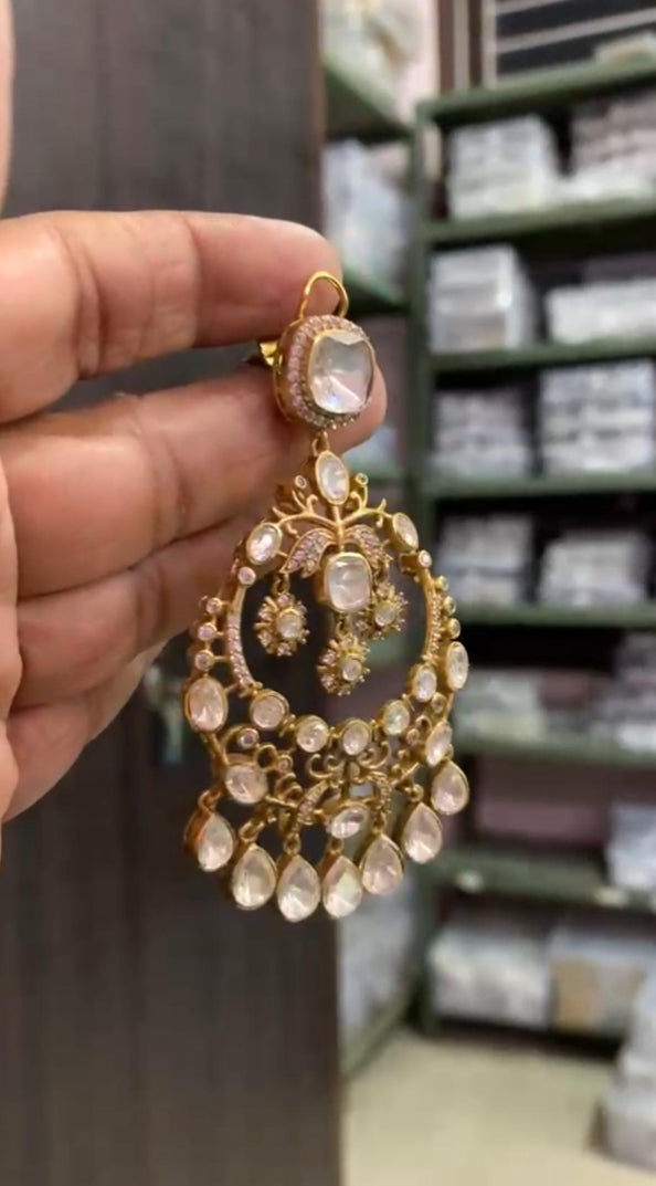 Moissanite Chandbali Earrings | Indian Jewelry In USA | bridal earrings| premium quality earrings
