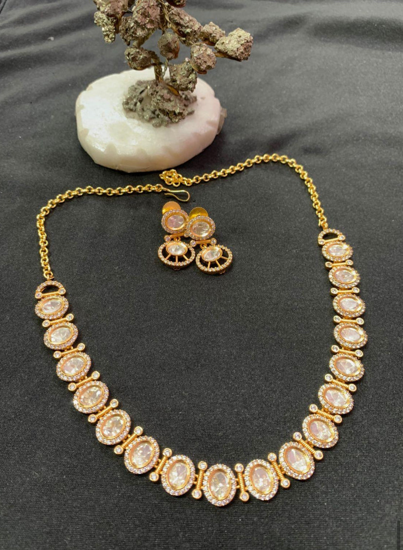 AD Polki Necklace With Earrings | Indian Jewelry In USA