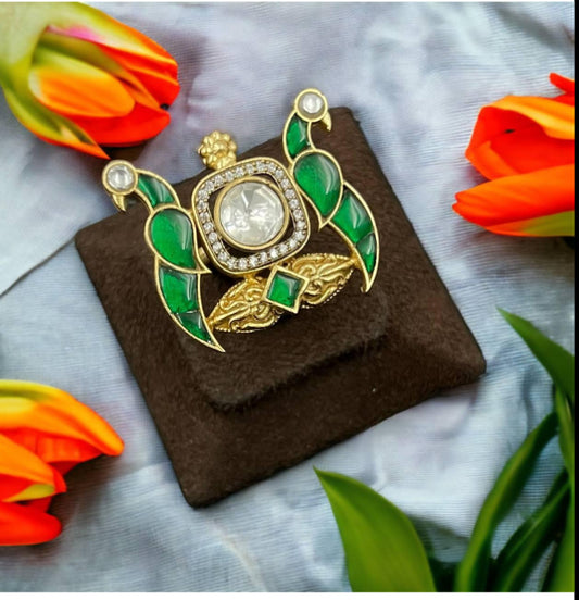 Beautiful Kundan Peacock Finger Ring | Adjustable Finger Ring