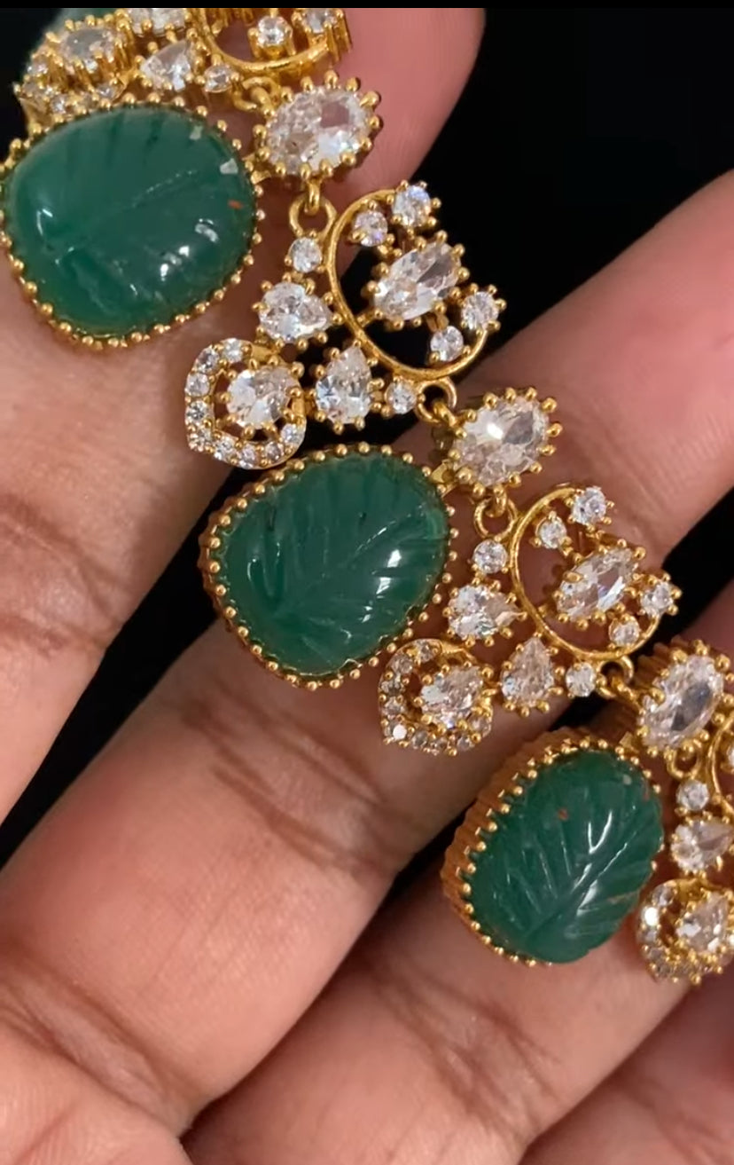 Carved  stone Kundan Necklace Set | Indian Jewelry
