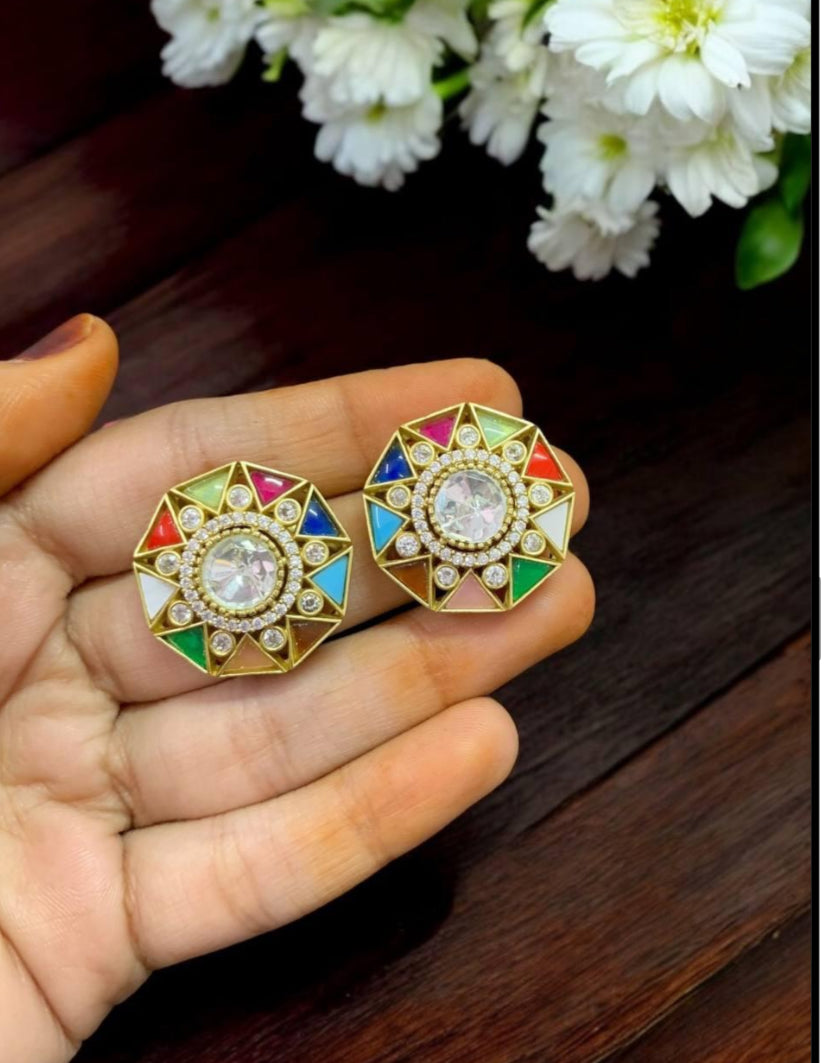 AD Navaratan Kundan Studs | Traditional Jewelry