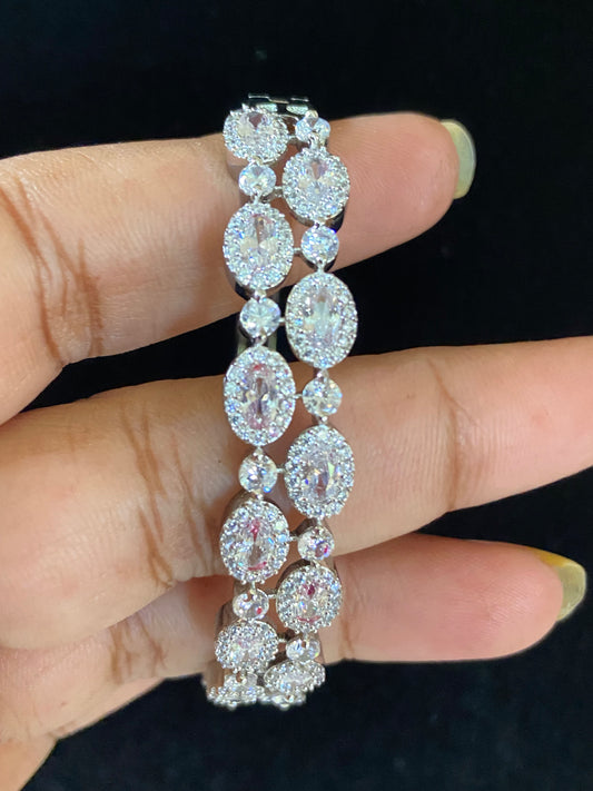 CZ Rhodium Black Tone Kada | Openable CZ Bracelet
